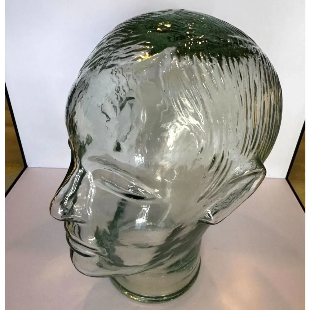 Fabulous vintage glass head with face and molded hair, ears; must see RARE